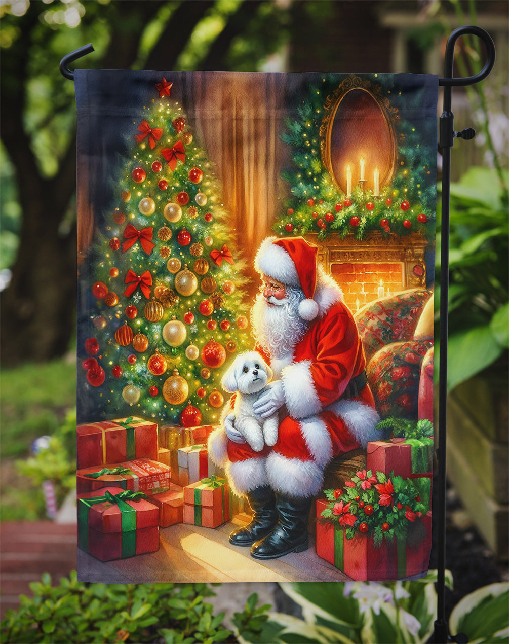 Maltese and Santa Claus Garden Flag