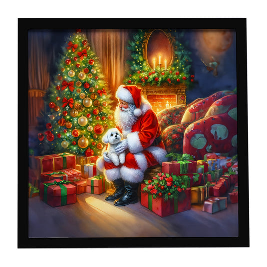 Buy this Maltese and Santa Claus Framed Metal Print