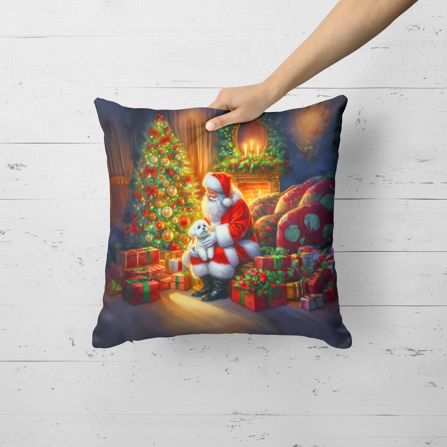 Maltese and Santa Claus Throw Pillow