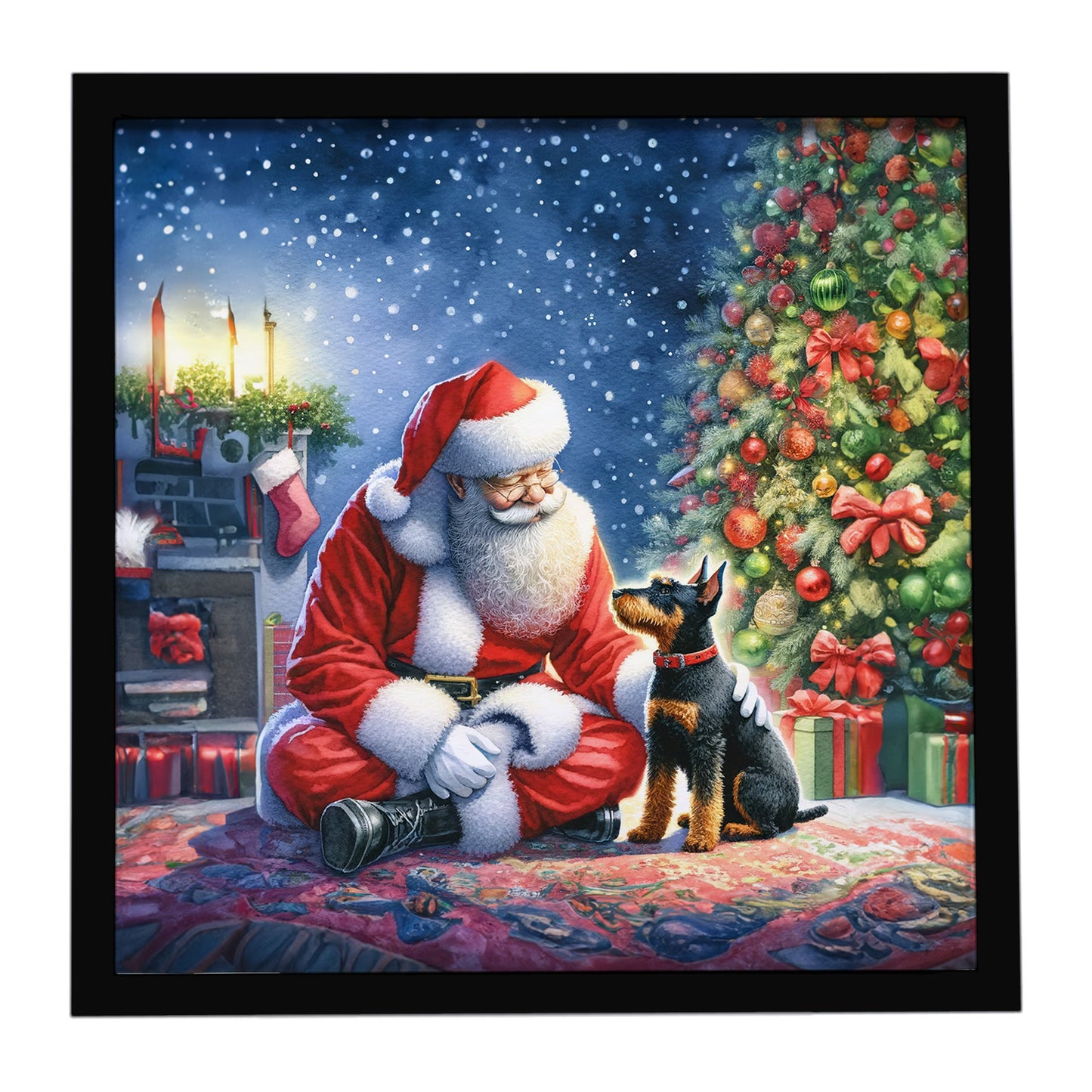 Buy this Manchester Terrier and Santa Claus Framed Metal Print