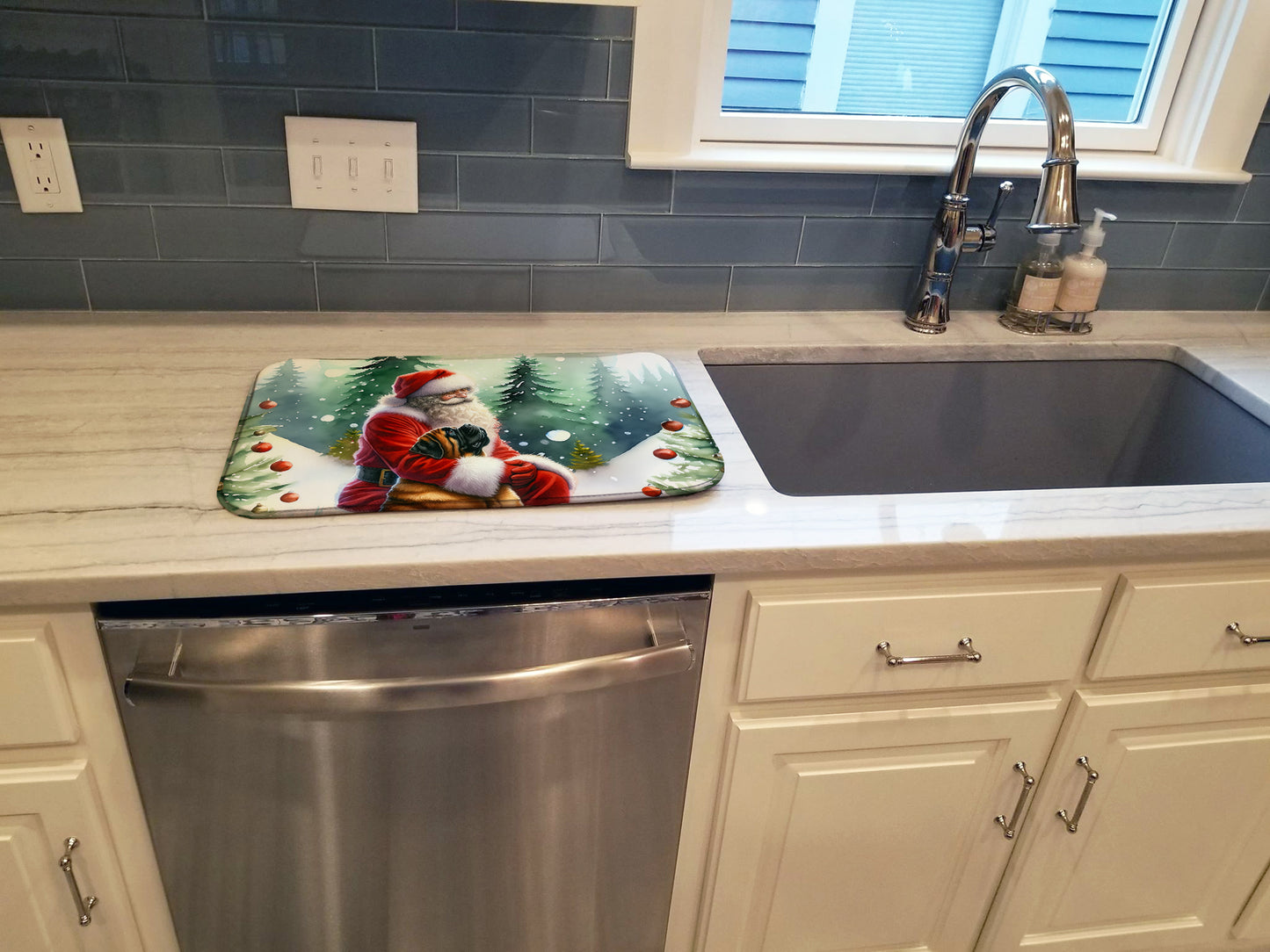 Mastiff and Santa Claus Dish Drying Mat