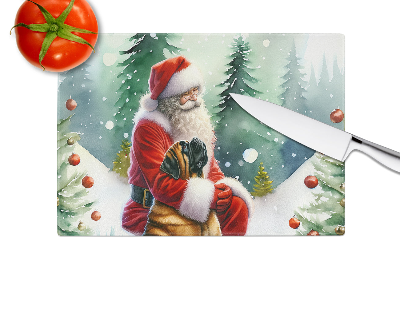 Mastiff and Santa Claus Glass Cutting Board