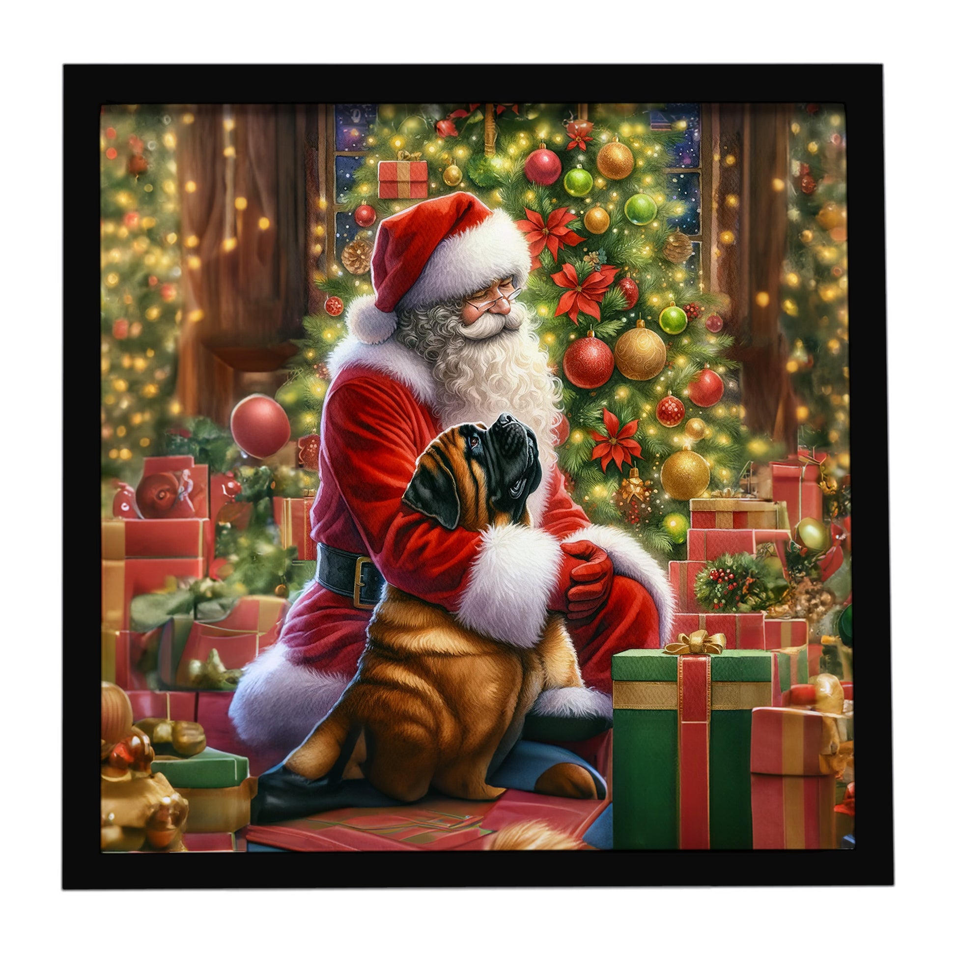 Buy this Mastiff and Santa Claus Framed Metal Print