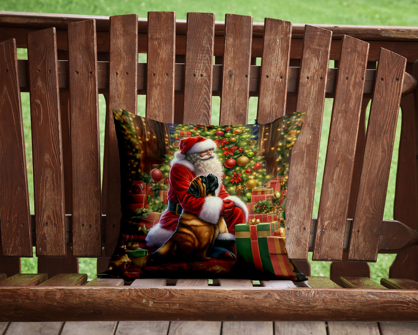 Mastiff and Santa Claus Throw Pillow