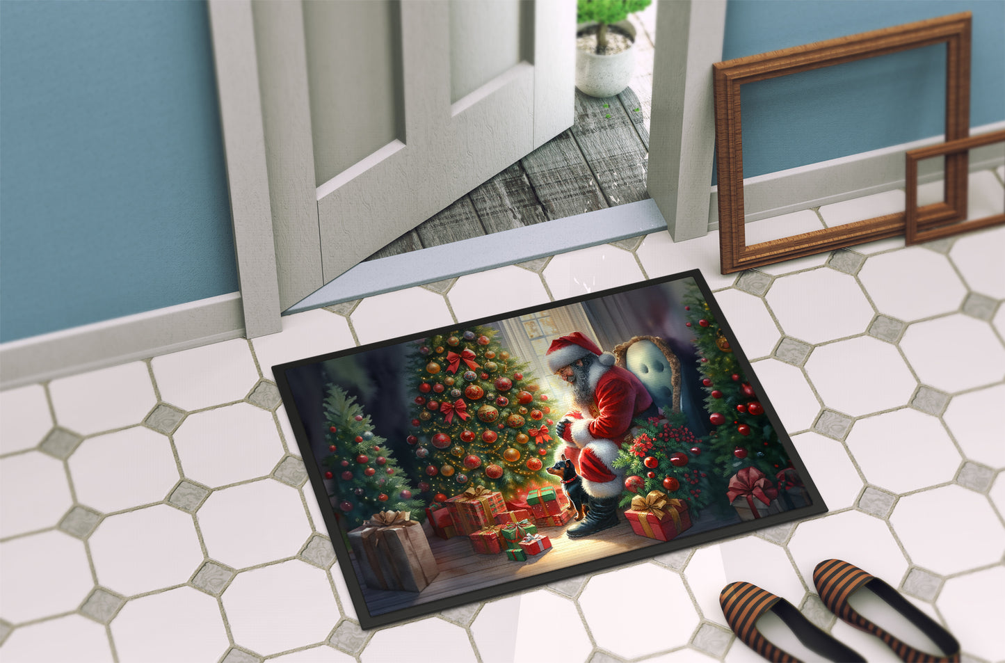 Miniature Pinscher and Santa Claus Doormat