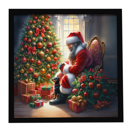 Buy this Miniature Pinscher and Santa Claus Framed Metal Print