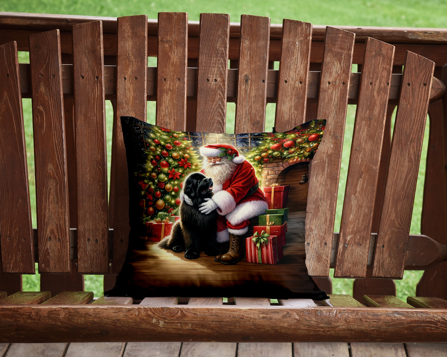 Newfoundland and Santa Claus Throw Pillow