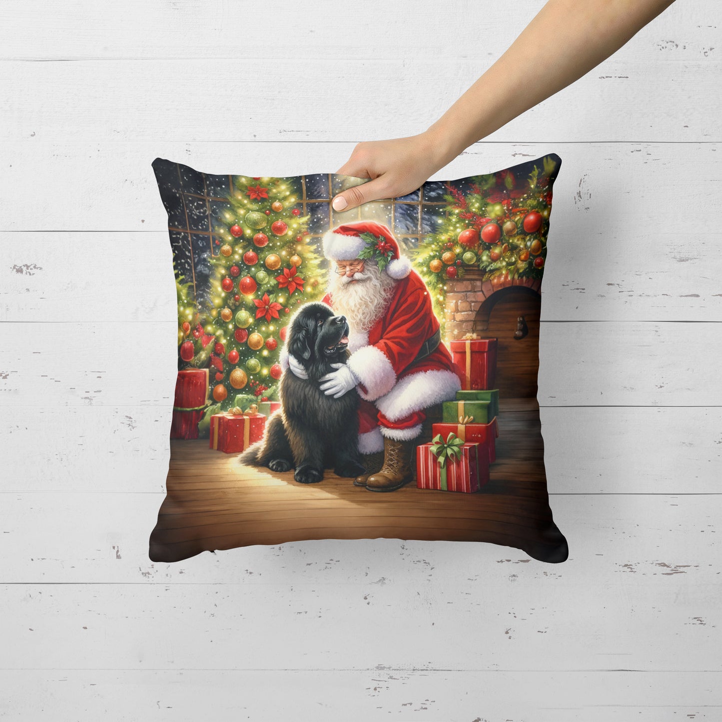 Newfoundland and Santa Claus Throw Pillow