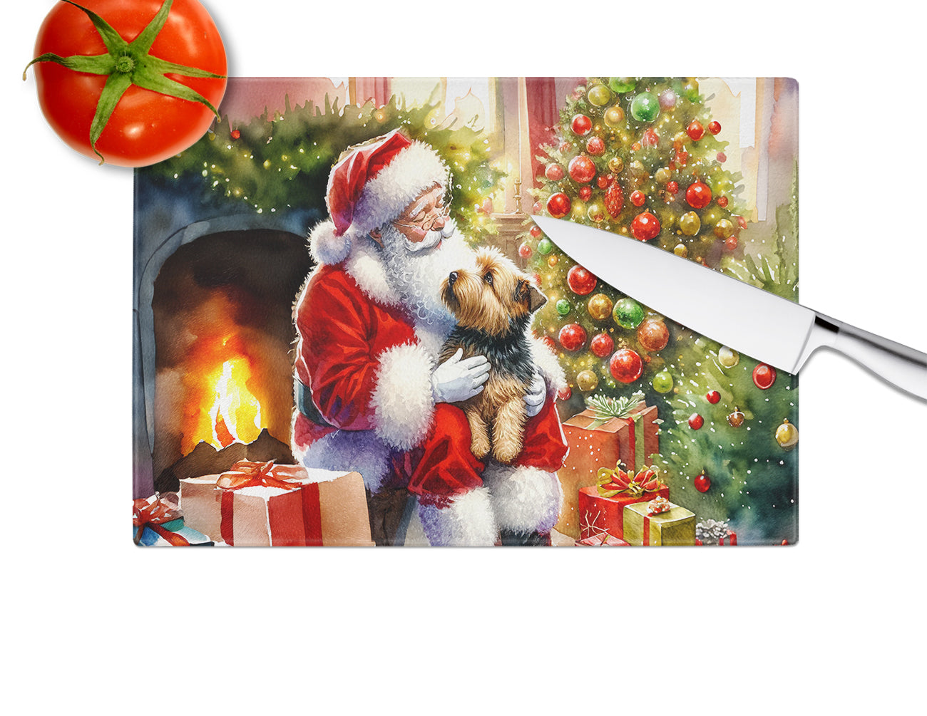 Norfolk Terrier and Santa Claus Glass Cutting Board