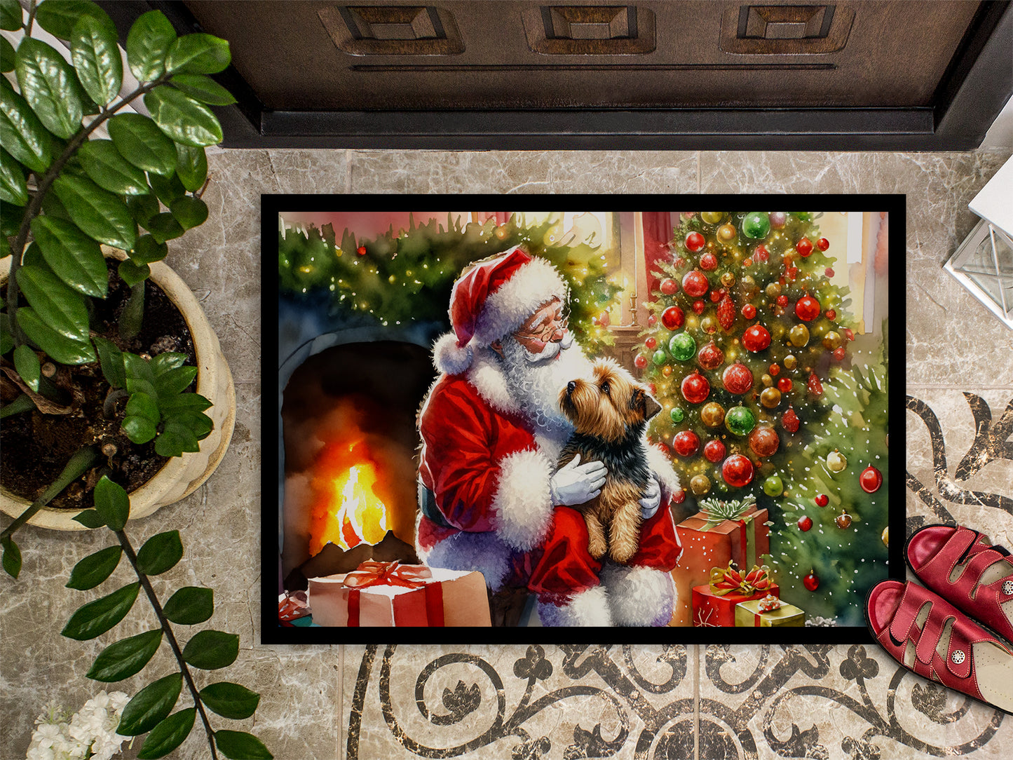 Norfolk Terrier and Santa Claus Doormat