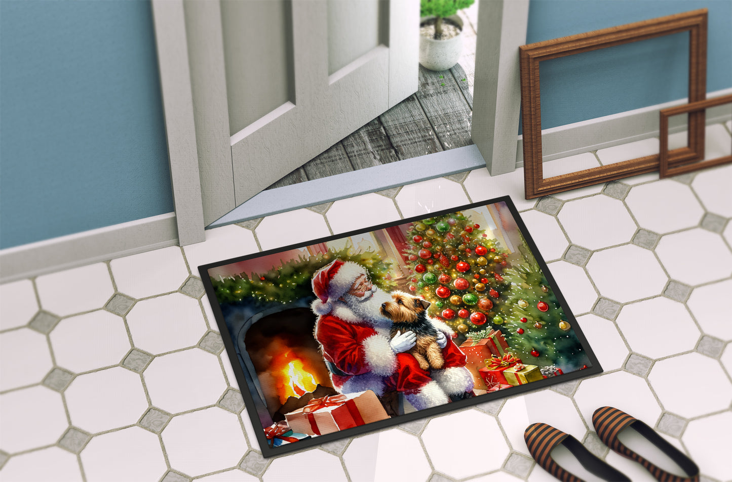 Norfolk Terrier and Santa Claus Doormat