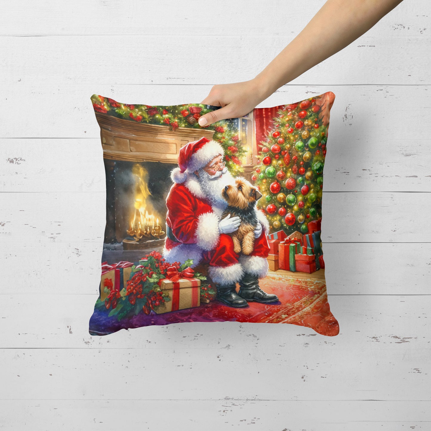 Norfolk Terrier and Santa Claus Throw Pillow