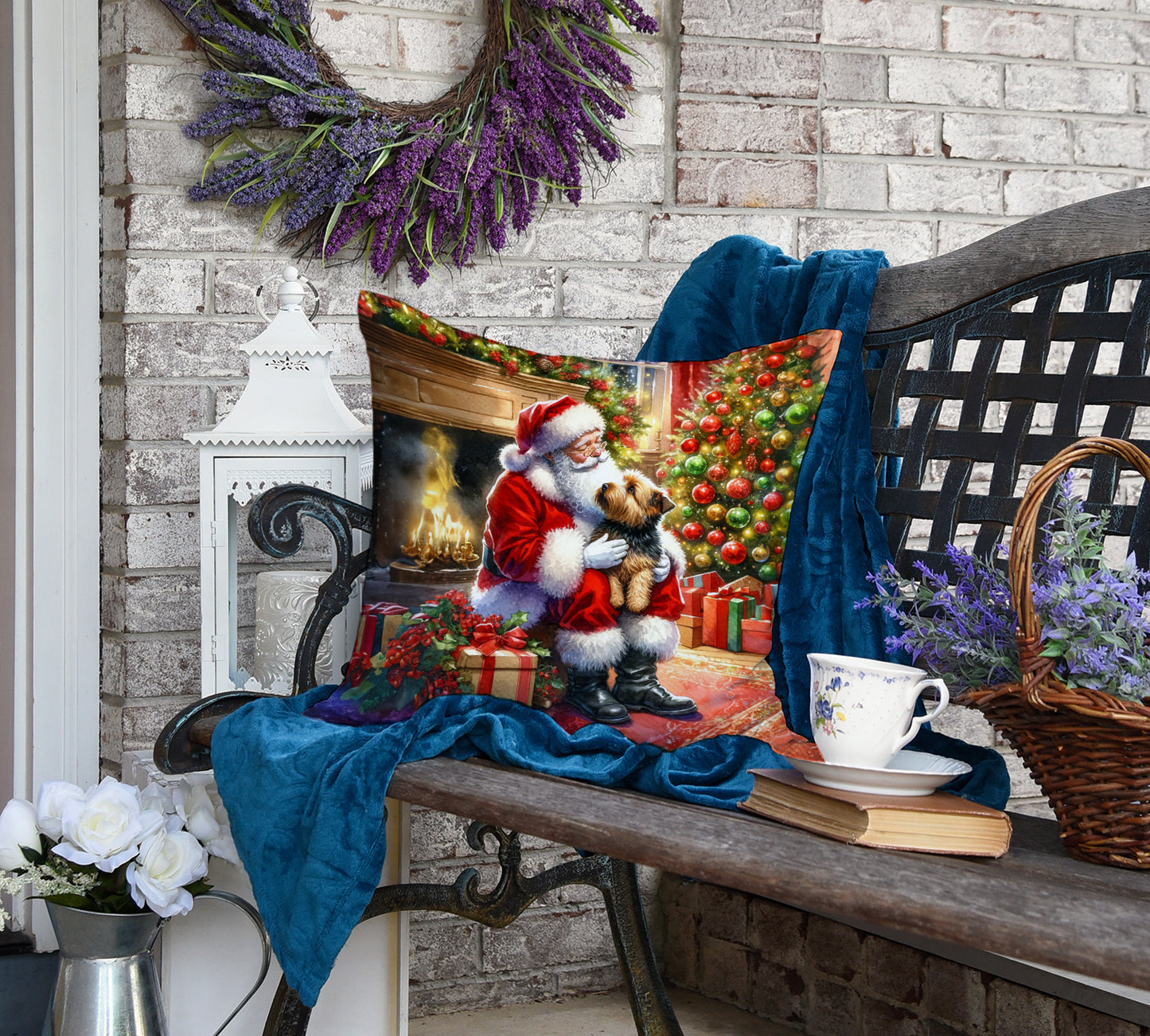 Norfolk Terrier and Santa Claus Throw Pillow