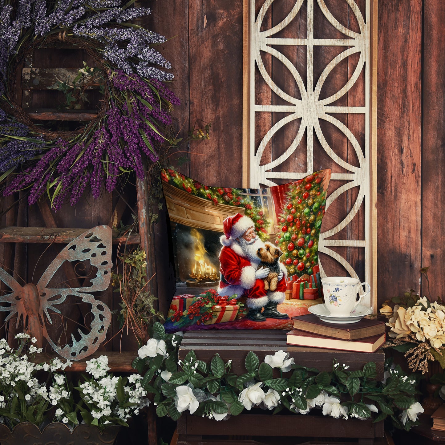 Norfolk Terrier and Santa Claus Throw Pillow