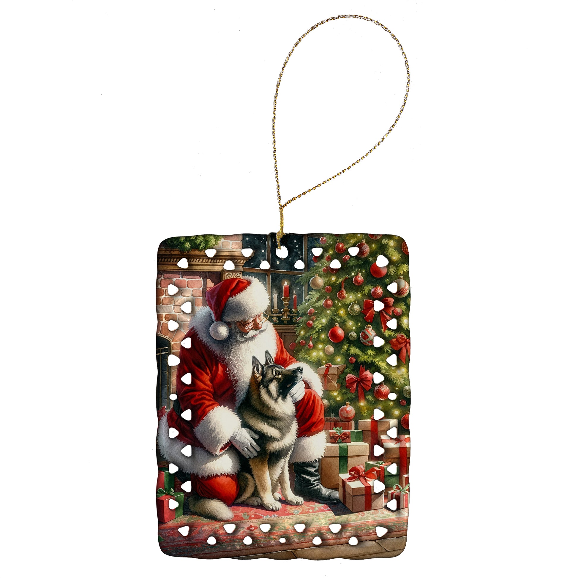 Buy this Norwegian Elkhound and Santa Claus Porcelain Ornament