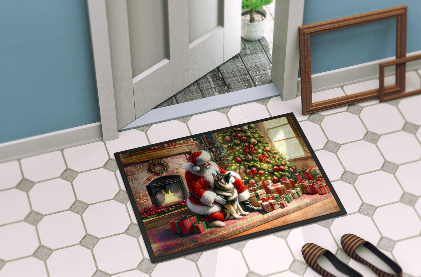 Norwegian Elkhound and Santa Claus Doormat