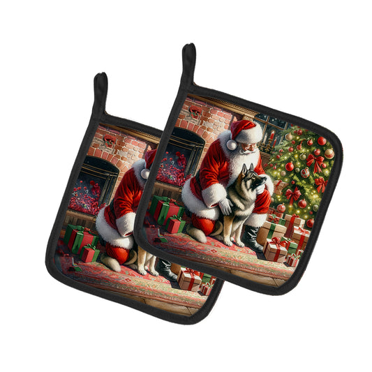 Buy this Norwegian Elkhound and Santa Claus Pair of Pot Holders