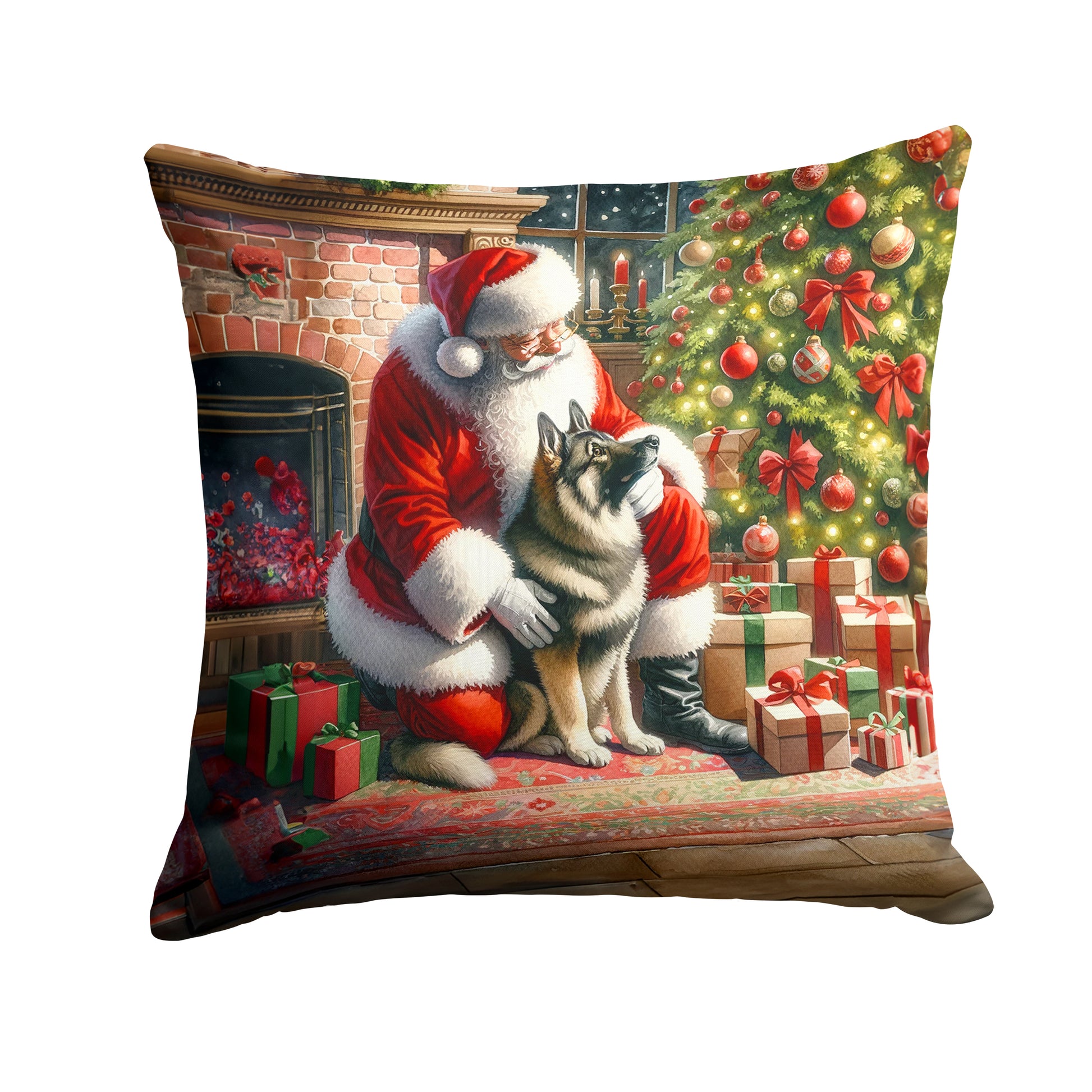 Buy this Norwegian Elkhound and Santa Claus Throw Pillow