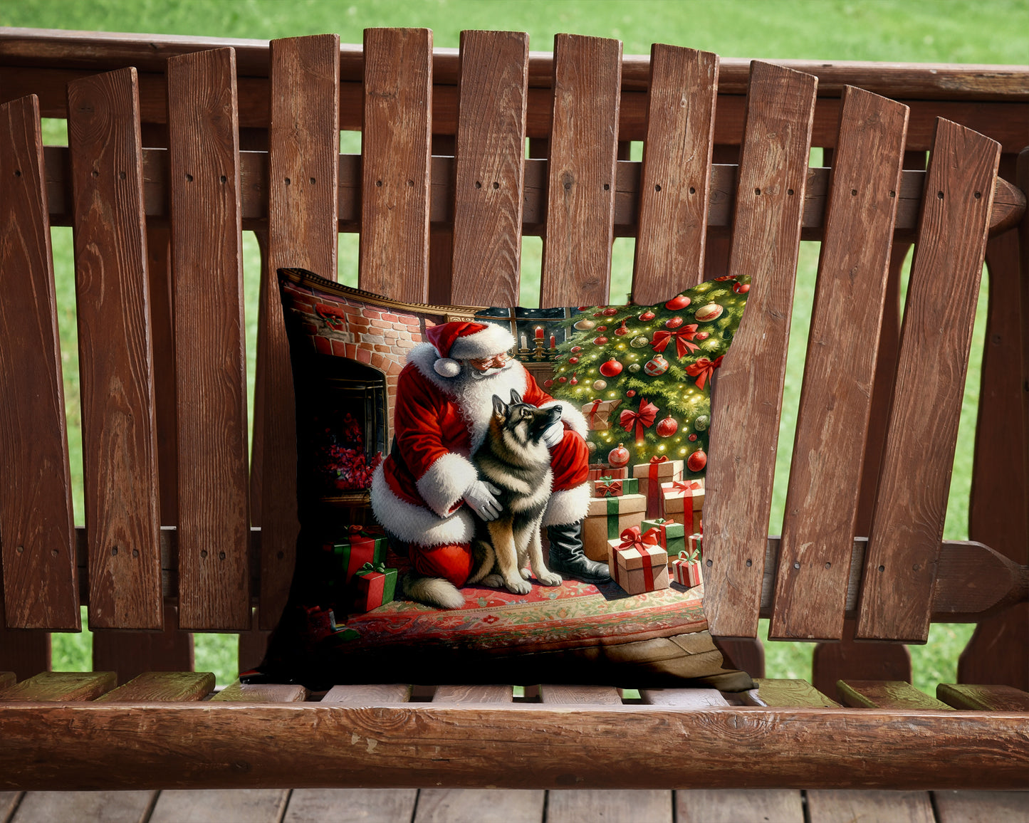 Norwegian Elkhound and Santa Claus Throw Pillow