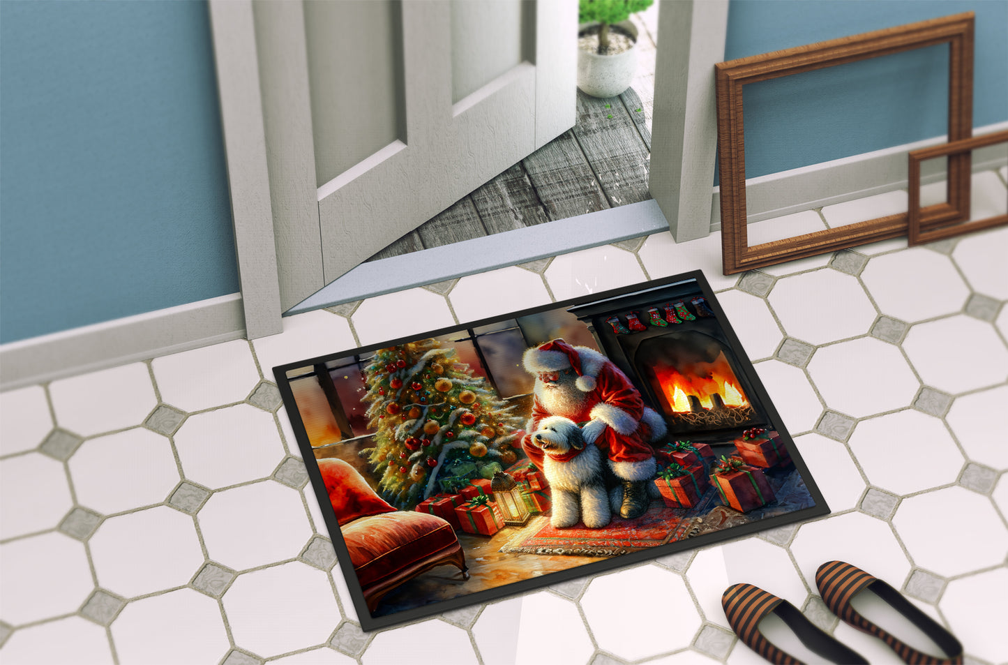 Old English Sheepdog and Santa Claus Doormat