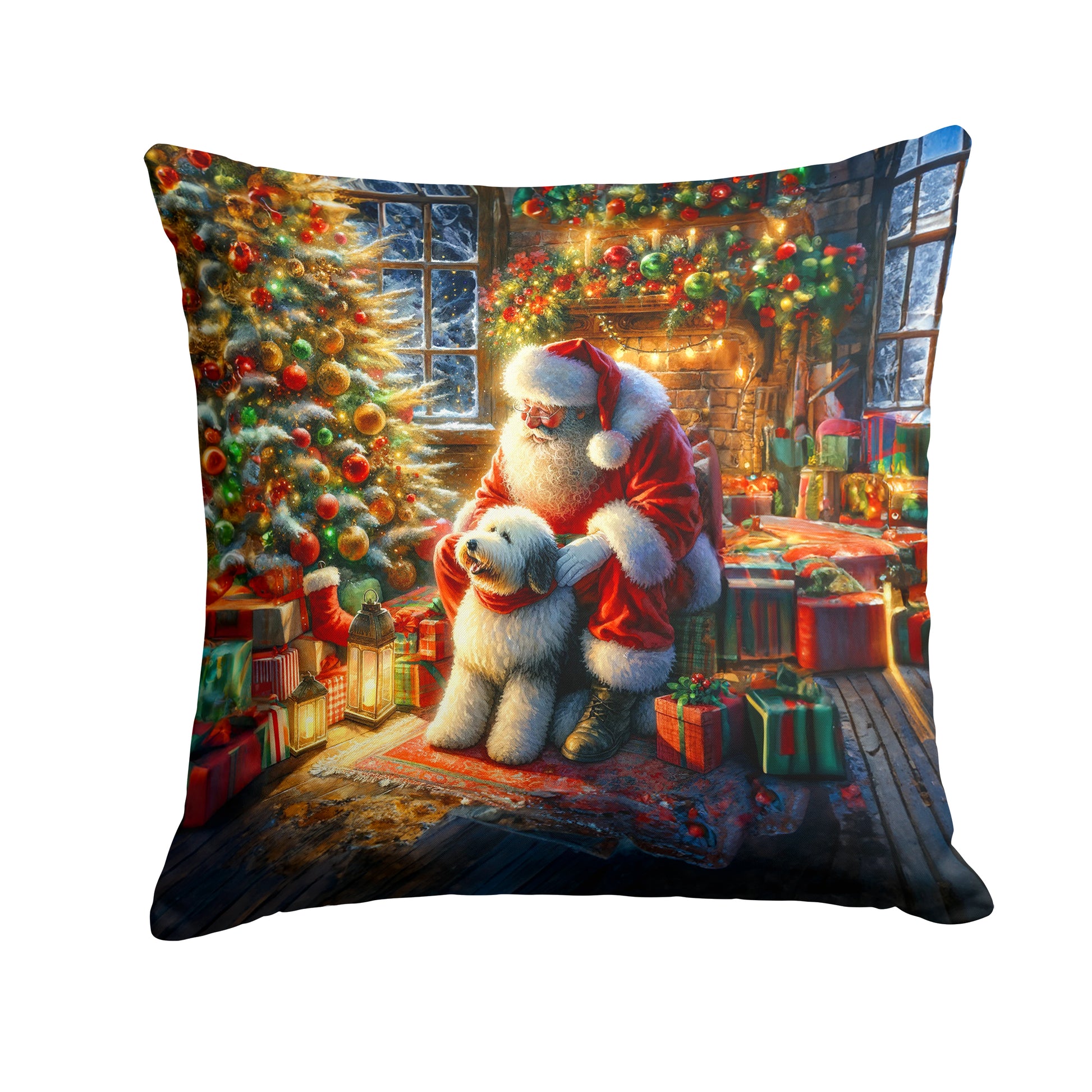 Buy this Old English Sheepdog and Santa Claus Throw Pillow