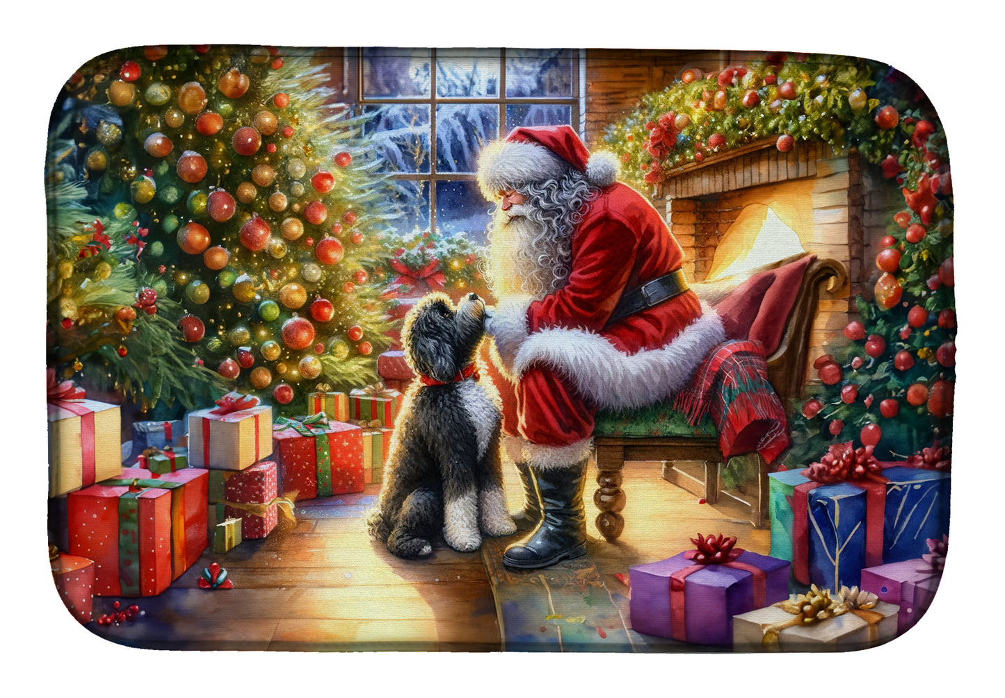 Buy this Portuguese Water Dog and Santa Claus Dish Drying Mat