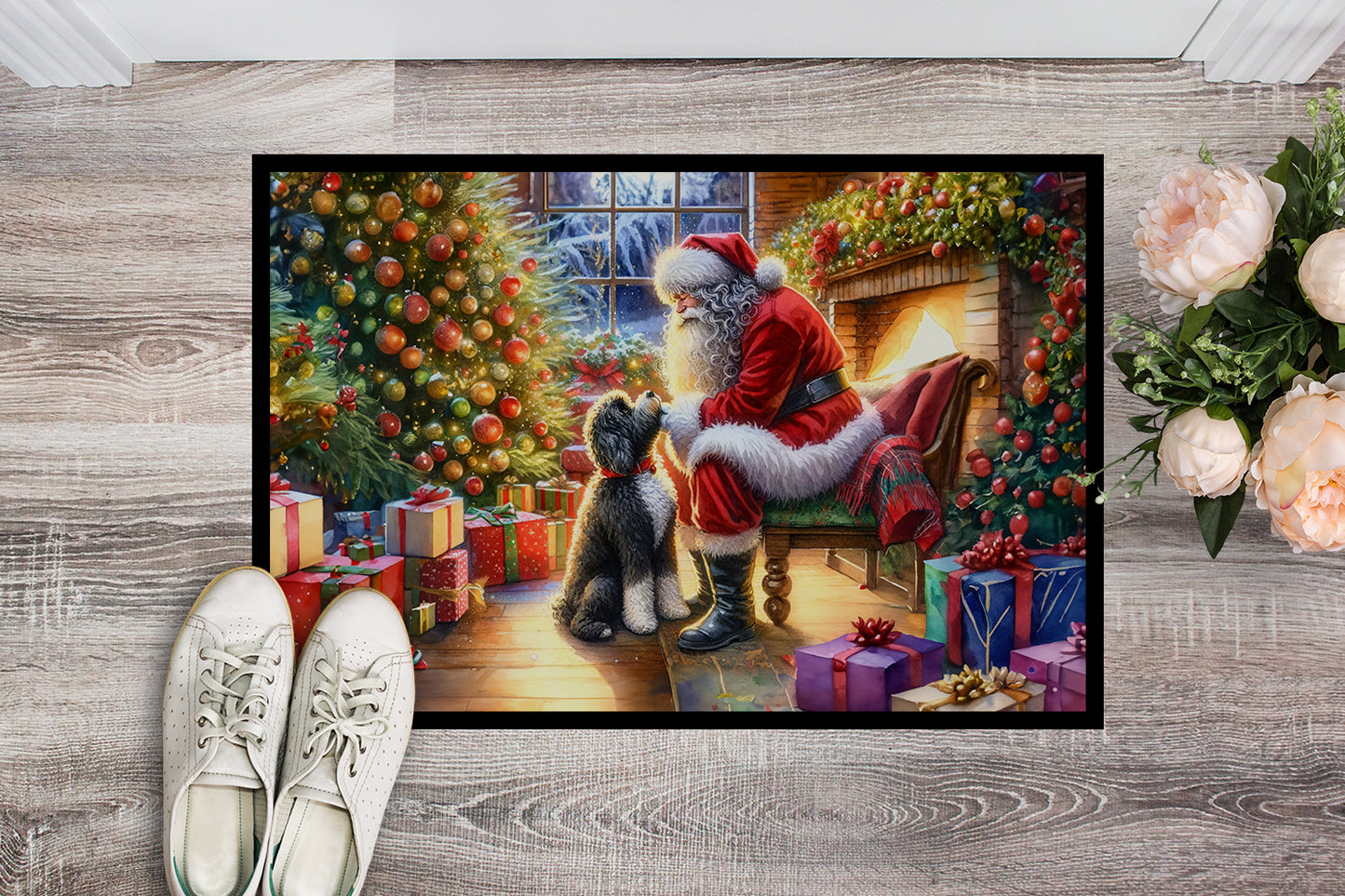 Portuguese Water Dog and Santa Claus Doormat