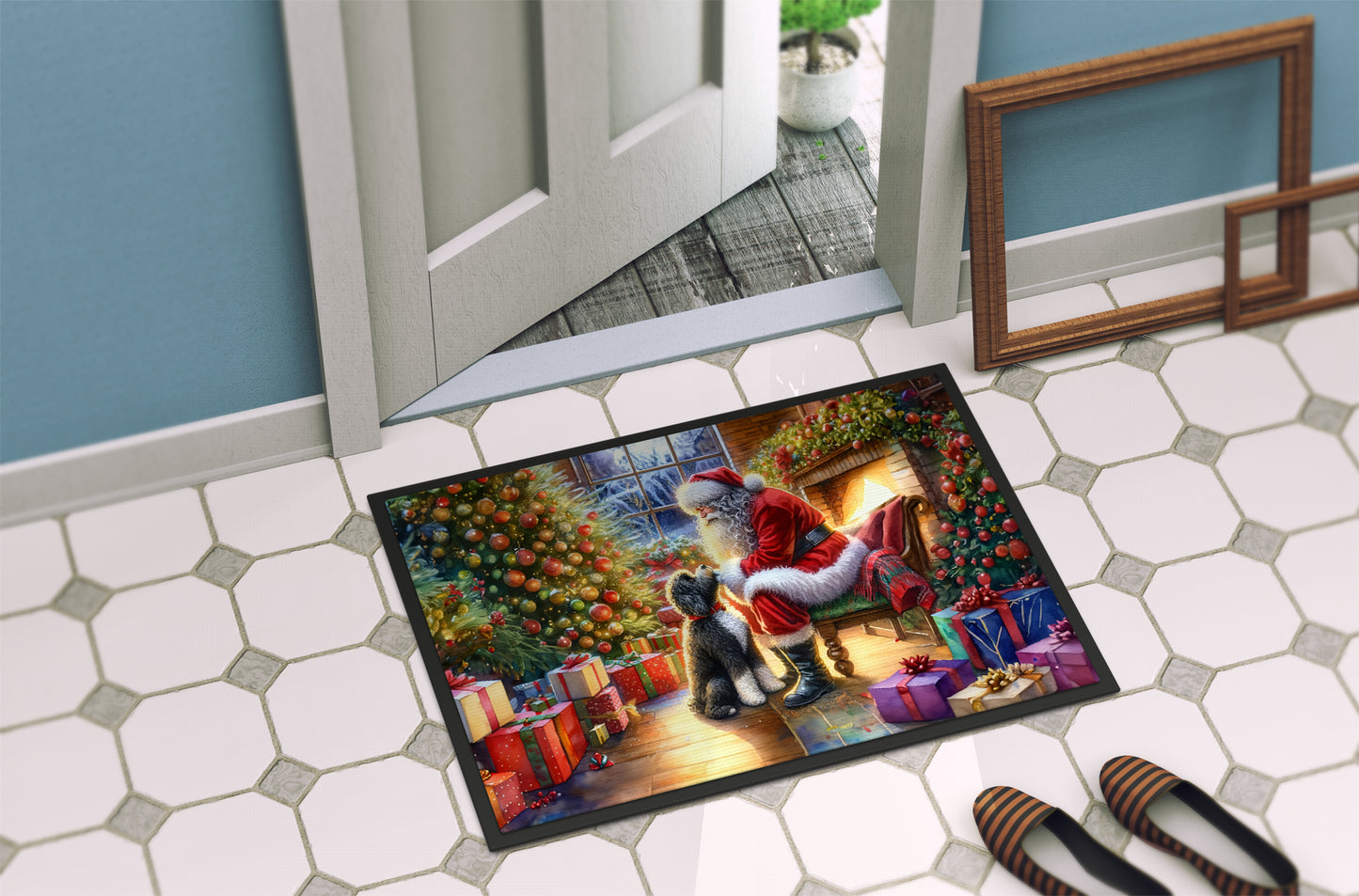 Portuguese Water Dog and Santa Claus Doormat