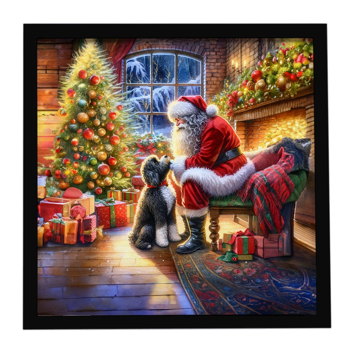 Buy this Portuguese Water Dog and Santa Claus Framed Metal Print