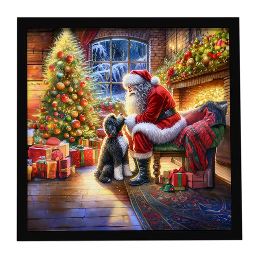 Buy this Portuguese Water Dog and Santa Claus Framed Metal Print