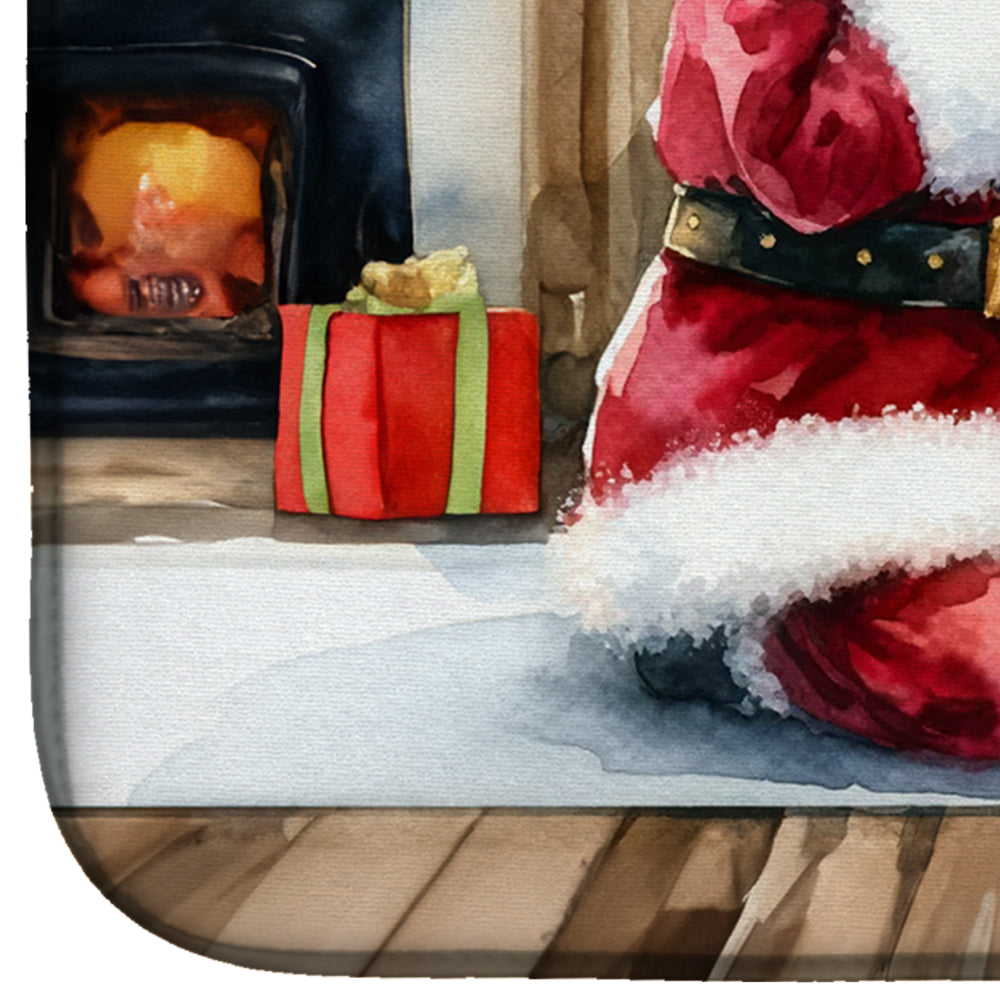 Black Pug and Santa Claus Dish Drying Mat