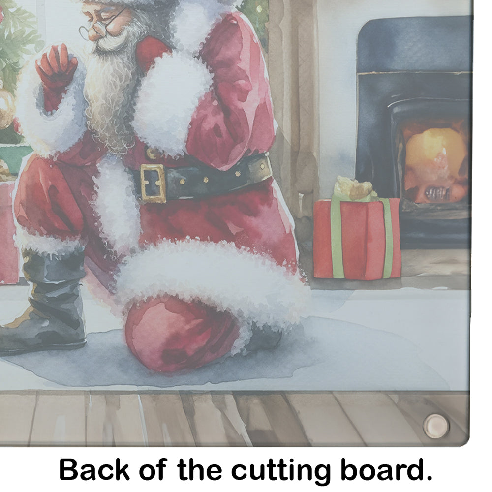 Black Pug and Santa Claus Glass Cutting Board