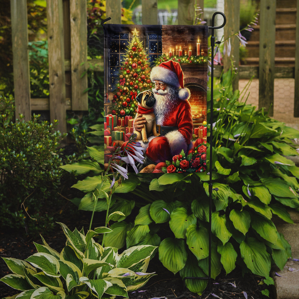 Fawn Pug and Santa Claus Garden Flag