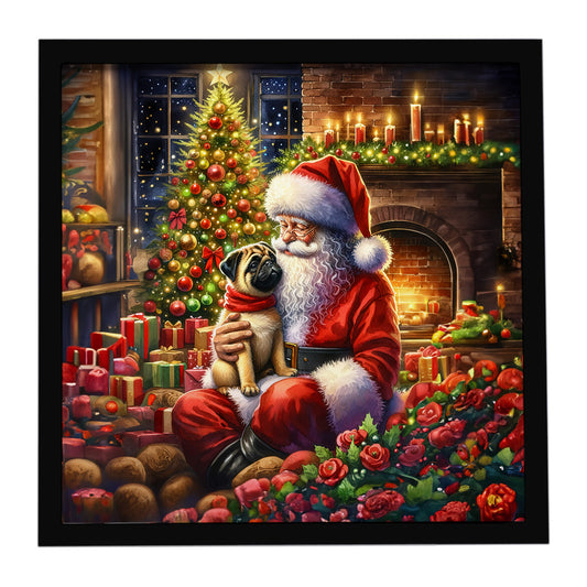 Buy this Fawn Pug and Santa Claus Framed Metal Print