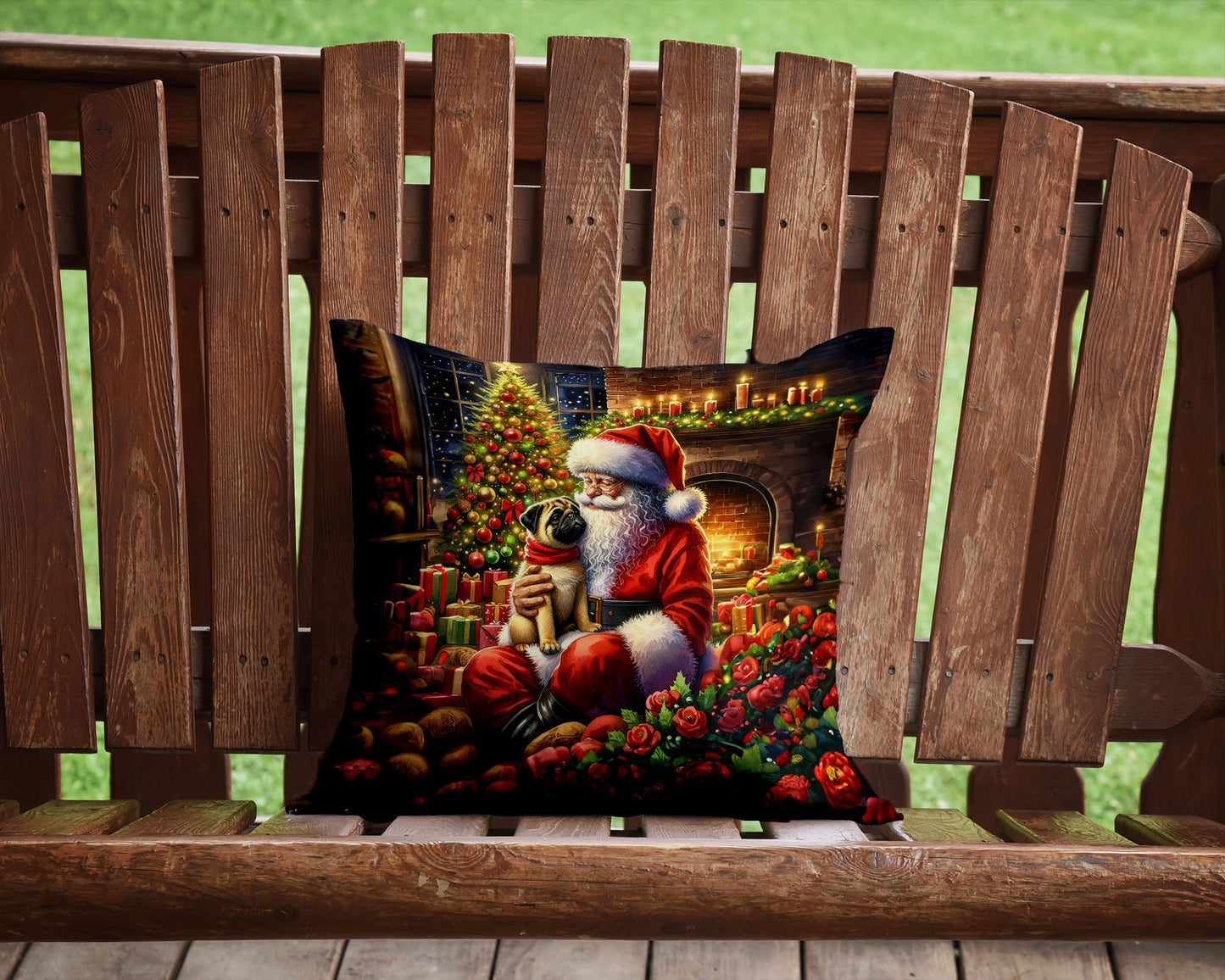 Fawn Pug and Santa Claus Throw Pillow