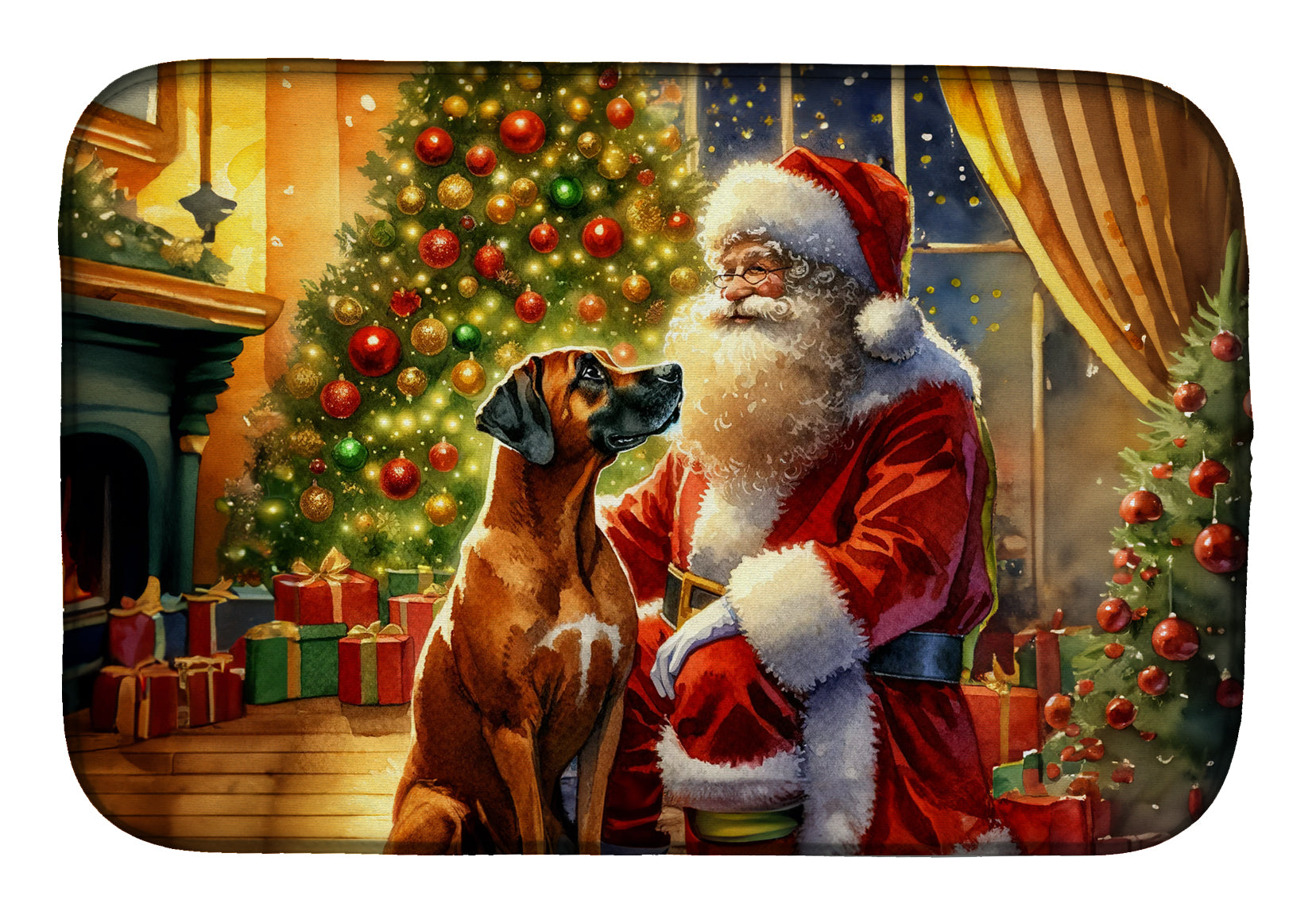 Buy this Rhodesian Ridgeback and Santa Claus Dish Drying Mat