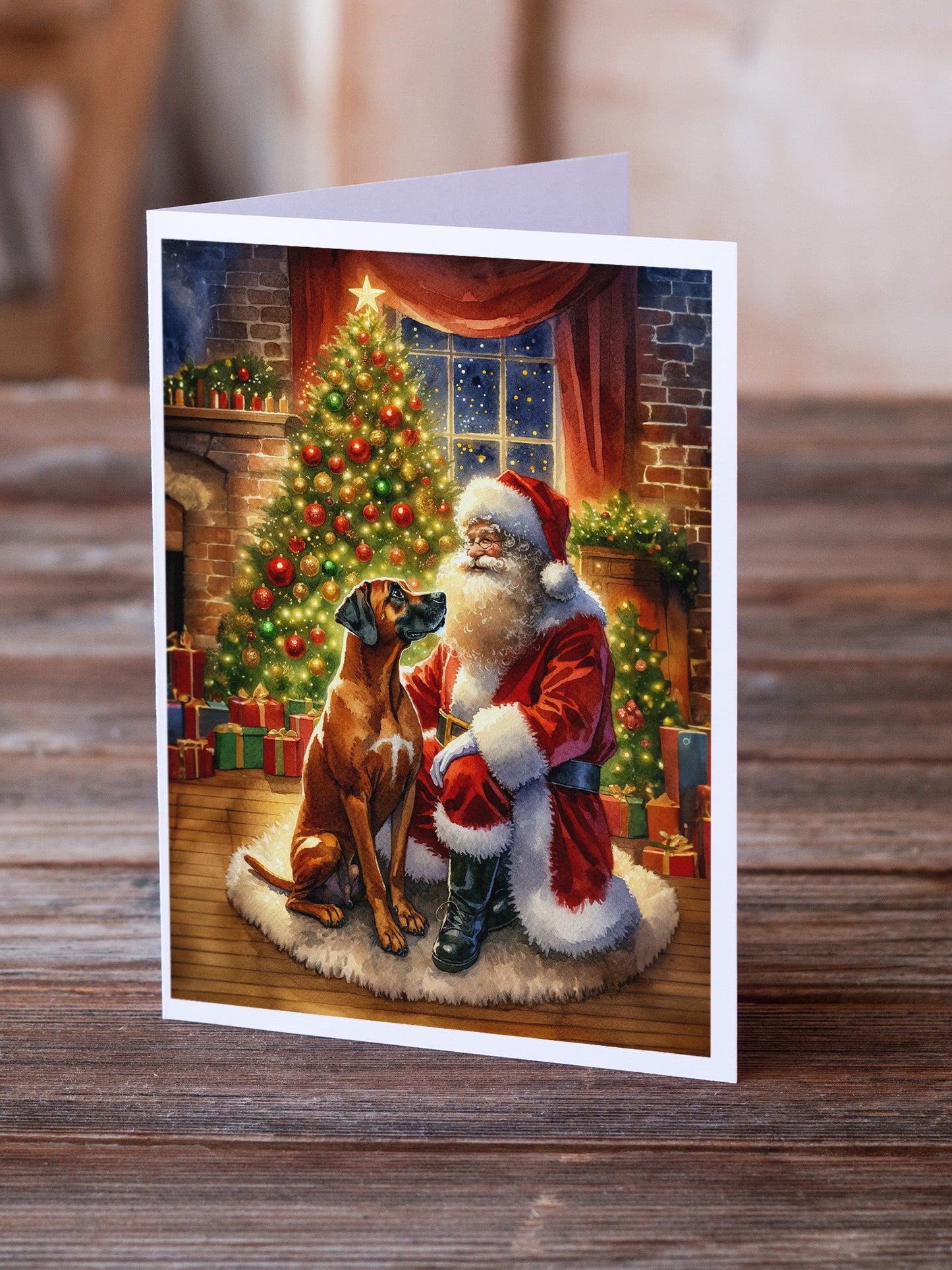 Rhodesian Ridgeback and Santa Claus Greeting Cards Pack of 8