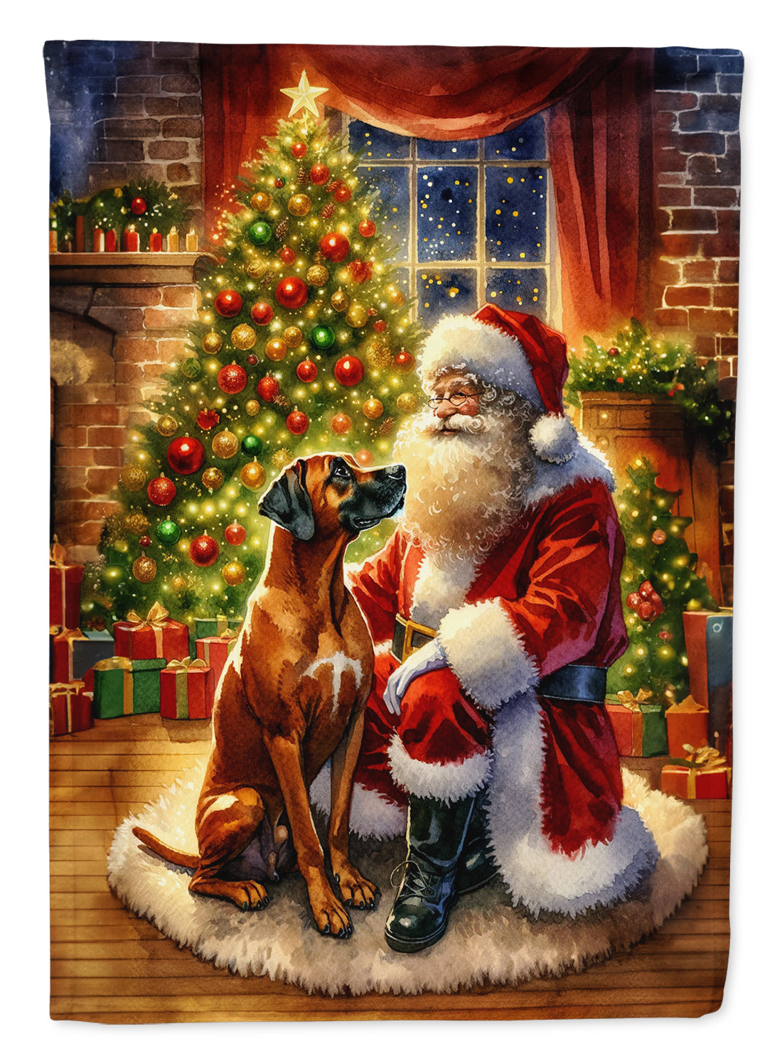 Buy this Rhodesian Ridgeback and Santa Claus Garden Flag