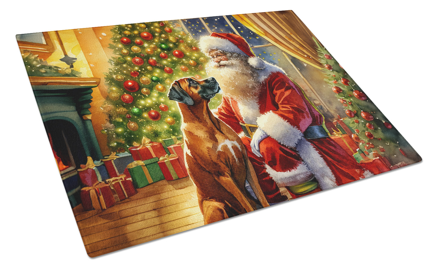 Buy this Rhodesian Ridgeback and Santa Claus Glass Cutting Board