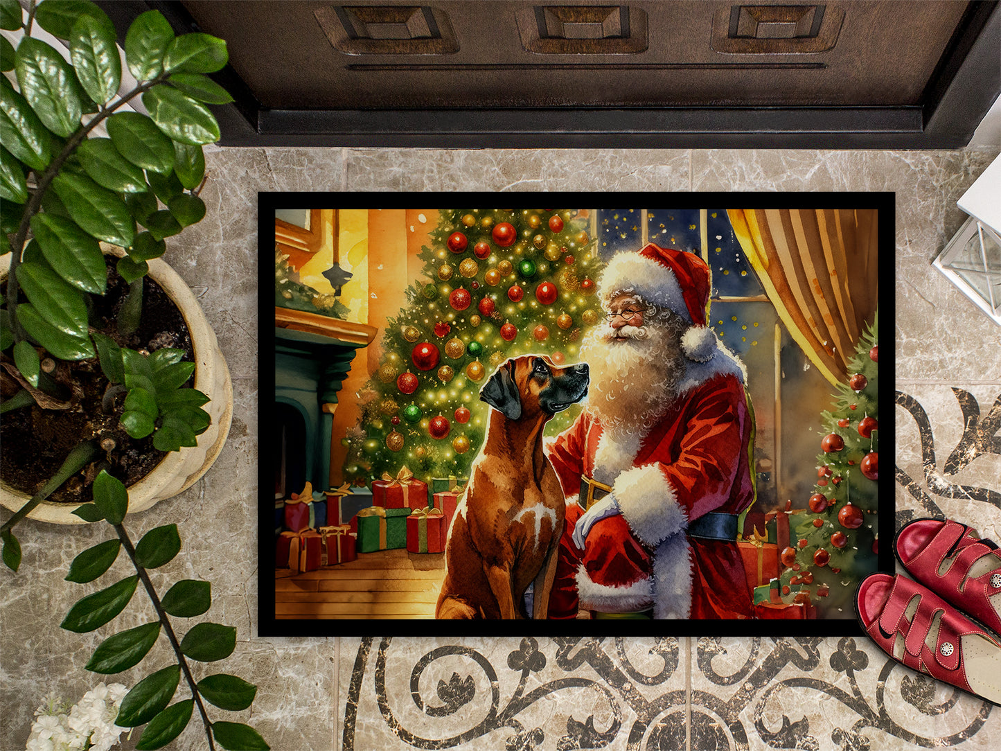 Rhodesian Ridgeback and Santa Claus Doormat