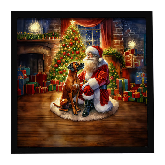 Buy this Rhodesian Ridgeback and Santa Claus Framed Metal Print