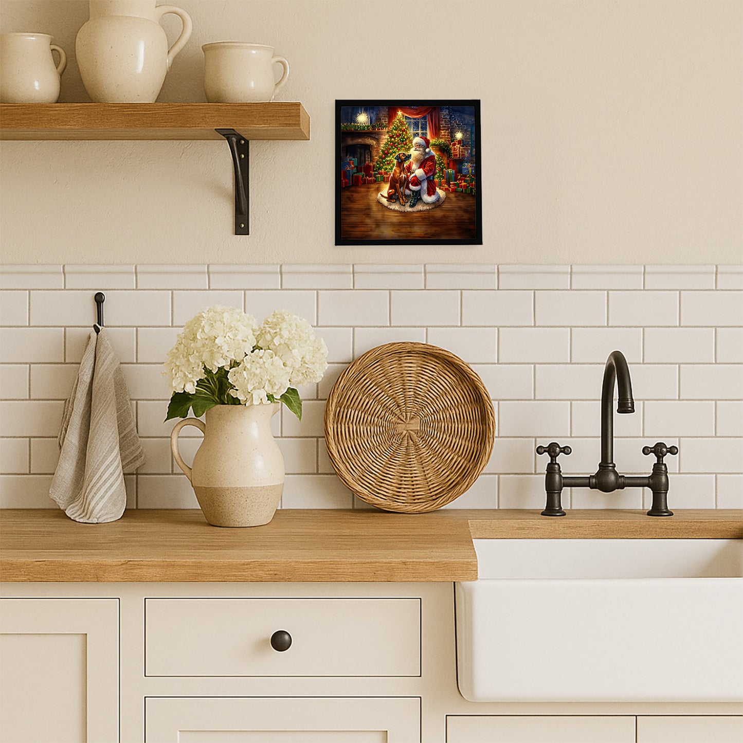 Rhodesian Ridgeback and Santa Claus Framed Metal Print