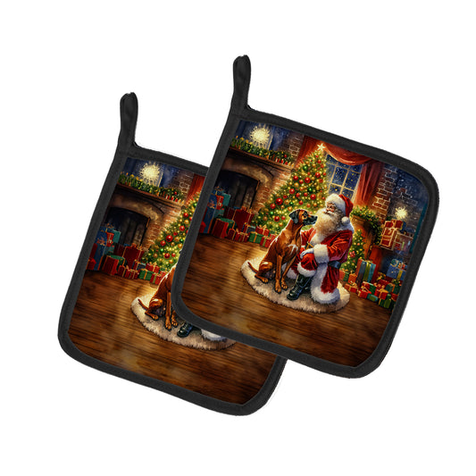 Buy this Rhodesian Ridgeback and Santa Claus Pair of Pot Holders