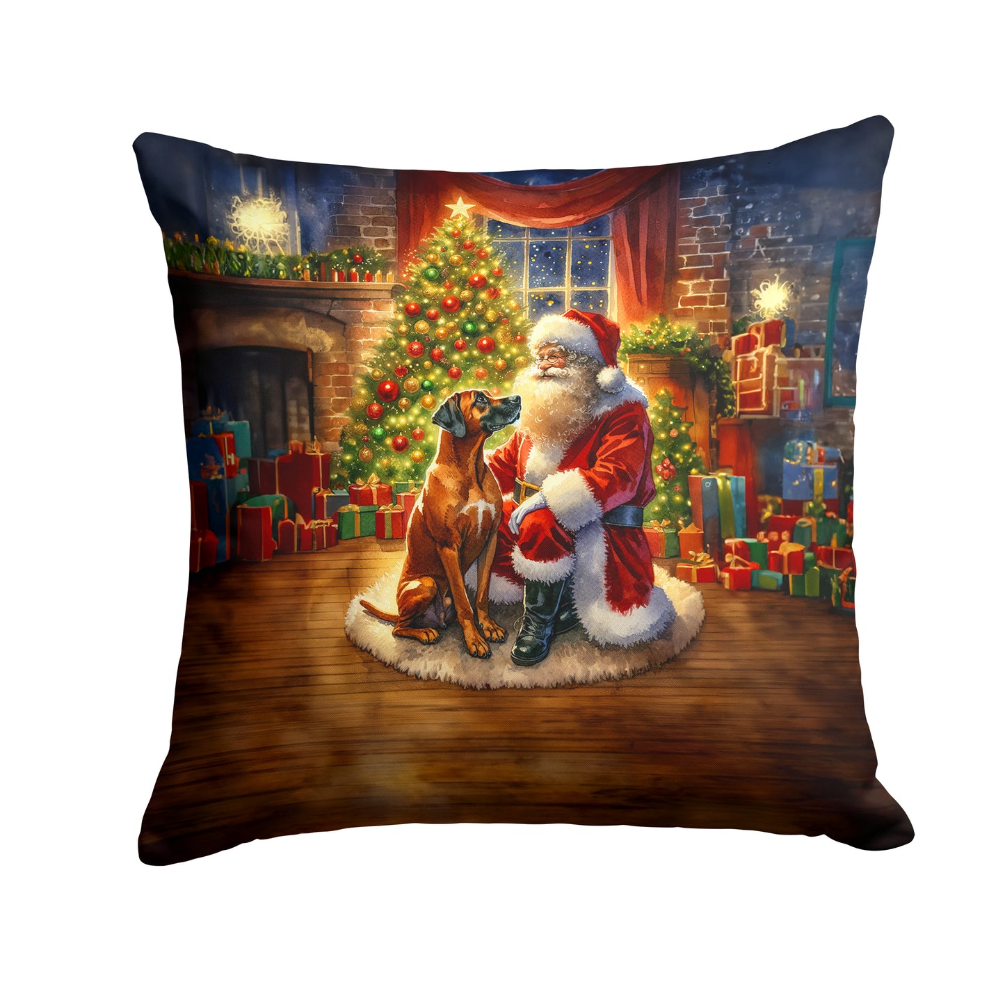 Buy this Rhodesian Ridgeback and Santa Claus Throw Pillow