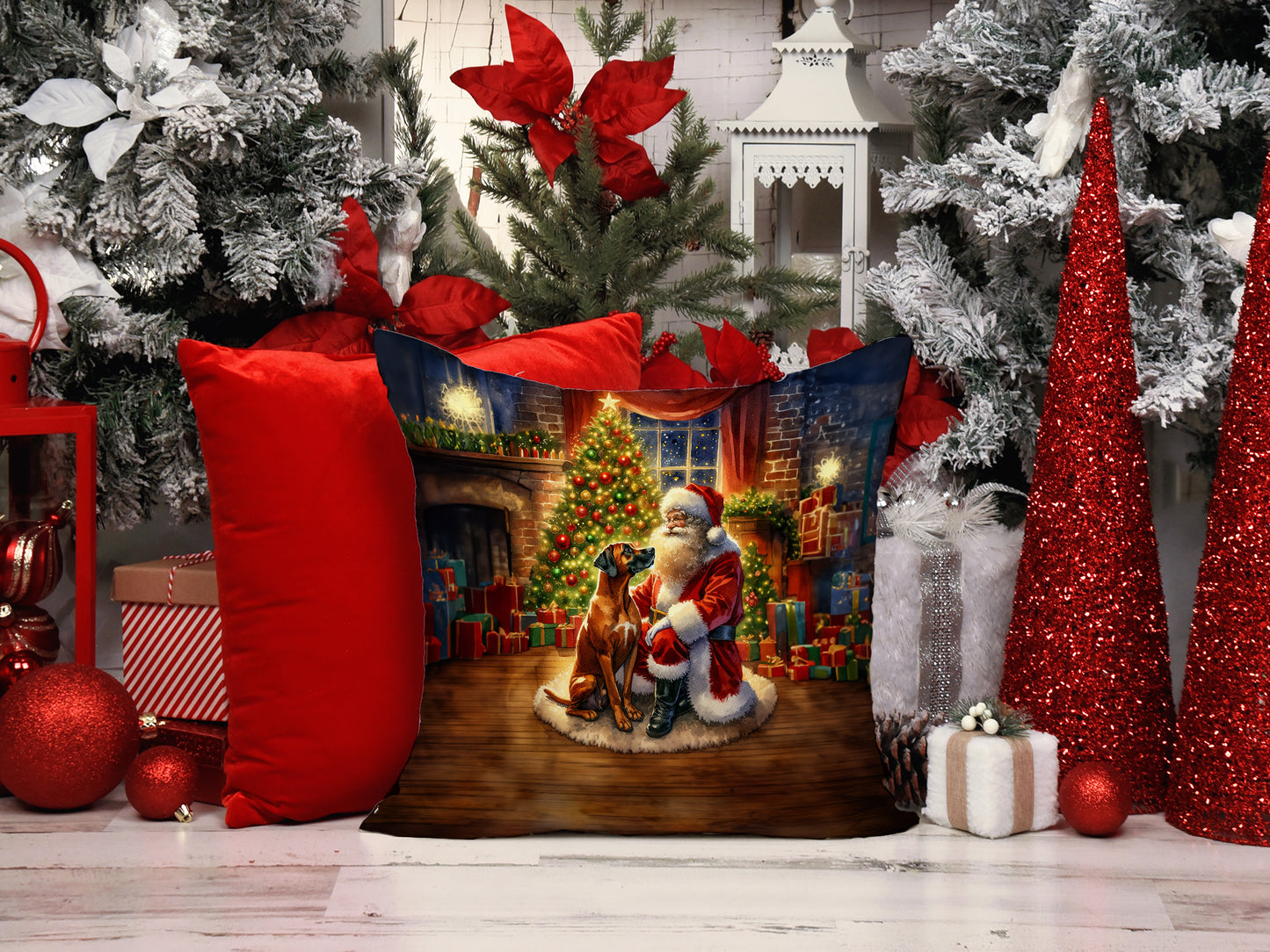 Rhodesian Ridgeback and Santa Claus Throw Pillow