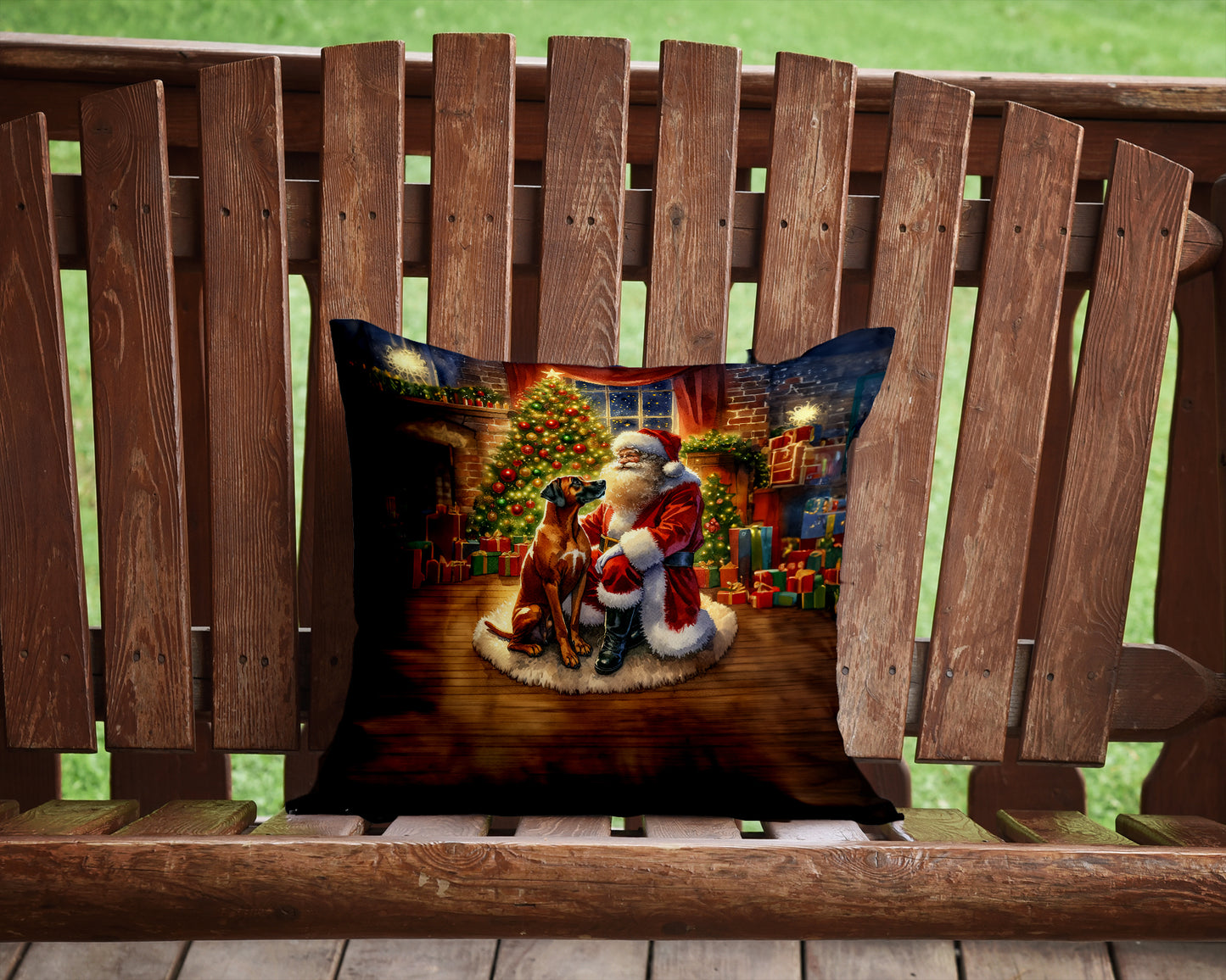 Rhodesian Ridgeback and Santa Claus Throw Pillow