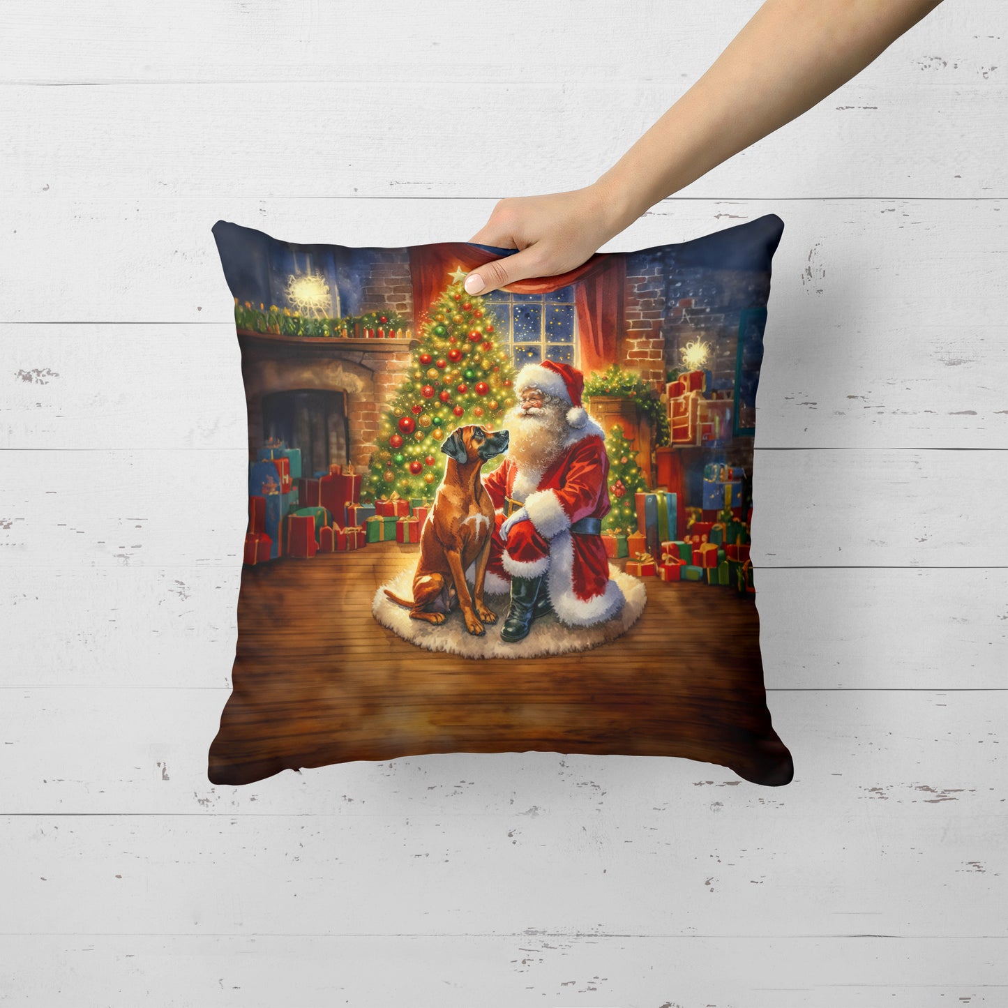 Rhodesian Ridgeback and Santa Claus Throw Pillow