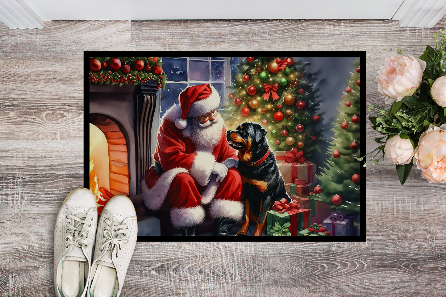 Rottweiler and Santa Claus Doormat