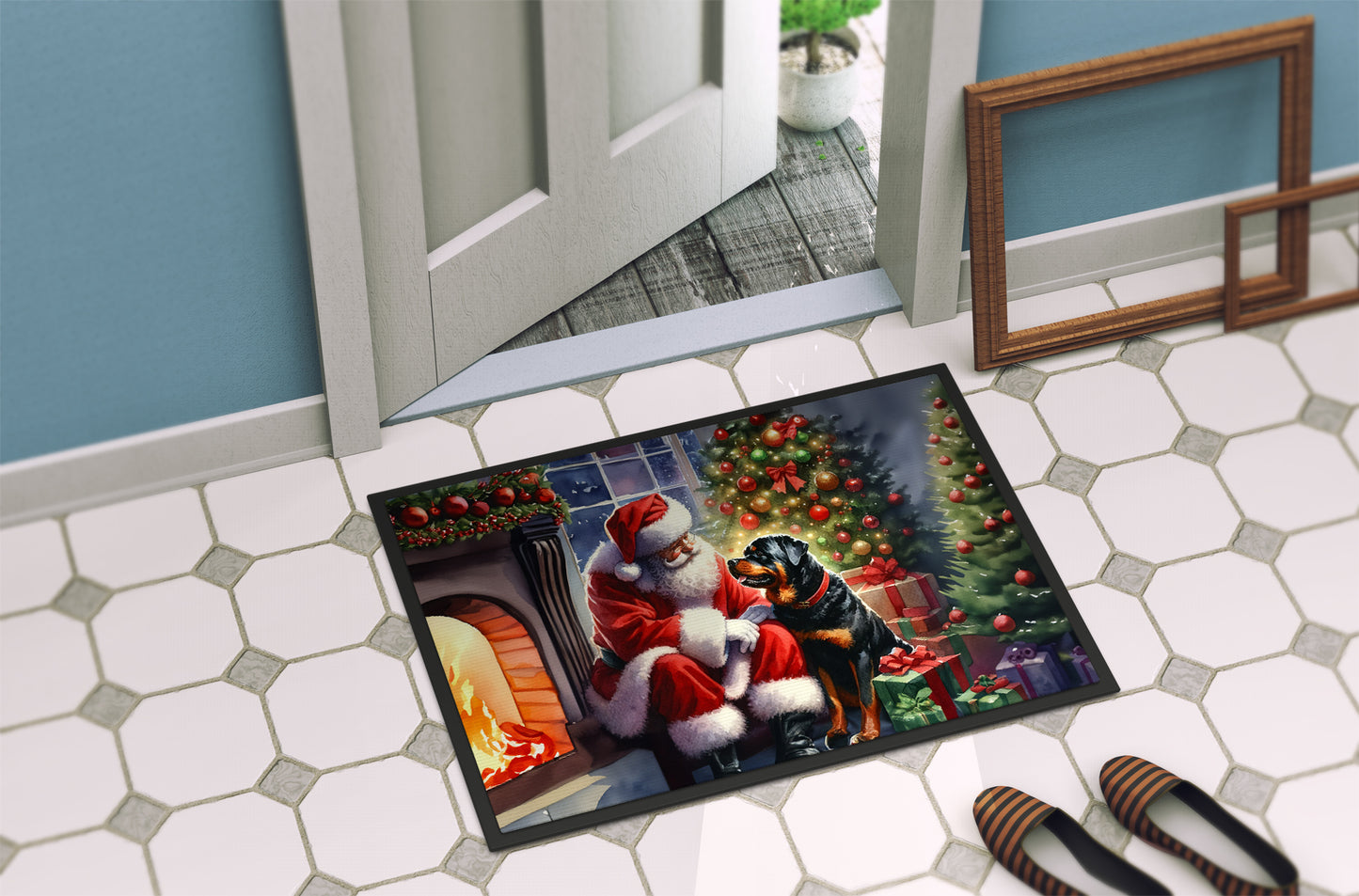 Rottweiler and Santa Claus Doormat