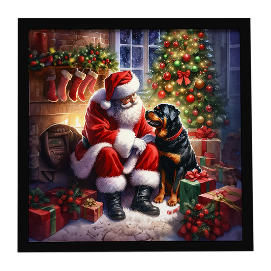 Buy this Rottweiler and Santa Claus Framed Metal Print
